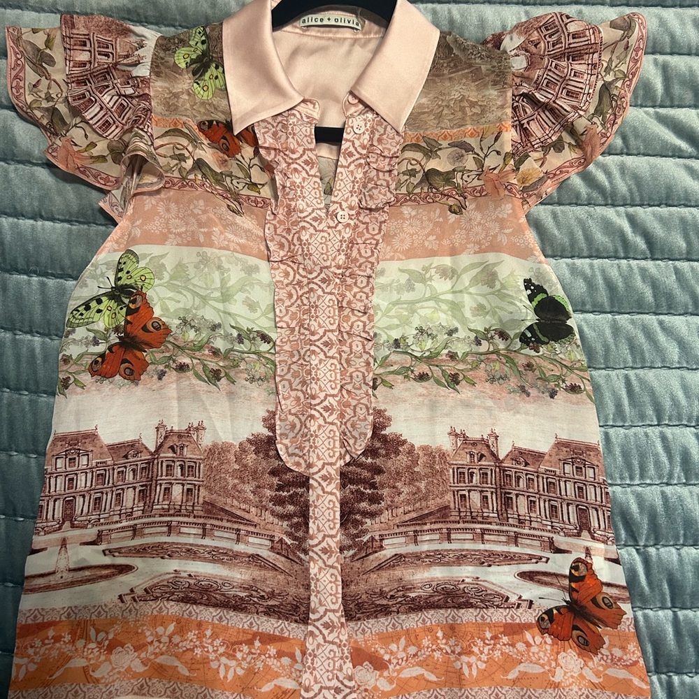 Alice + Olivia Multicolor Blouse with Pink Collar - Picture 3 of 11